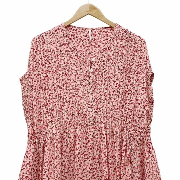 Free People One Fine Day Red Floral Print Flowy Oversized Mini Dress Size Small - Picture 10 of 15